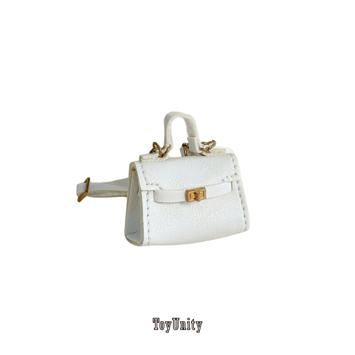 Miniature Luxury Handbag - White Leather Tote with Gold Lock