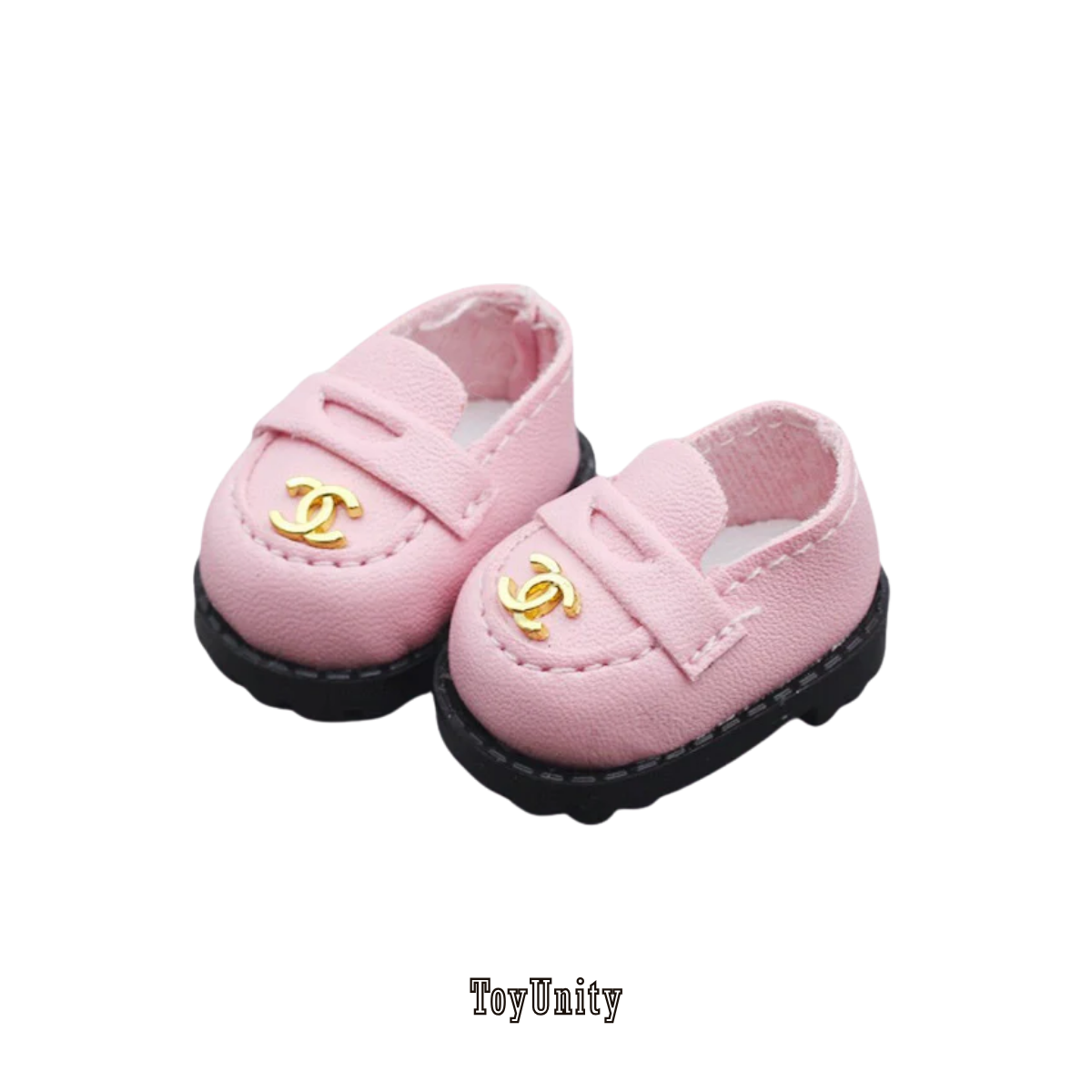 Dolls Designer Loafers - Pink with Gold Emblem