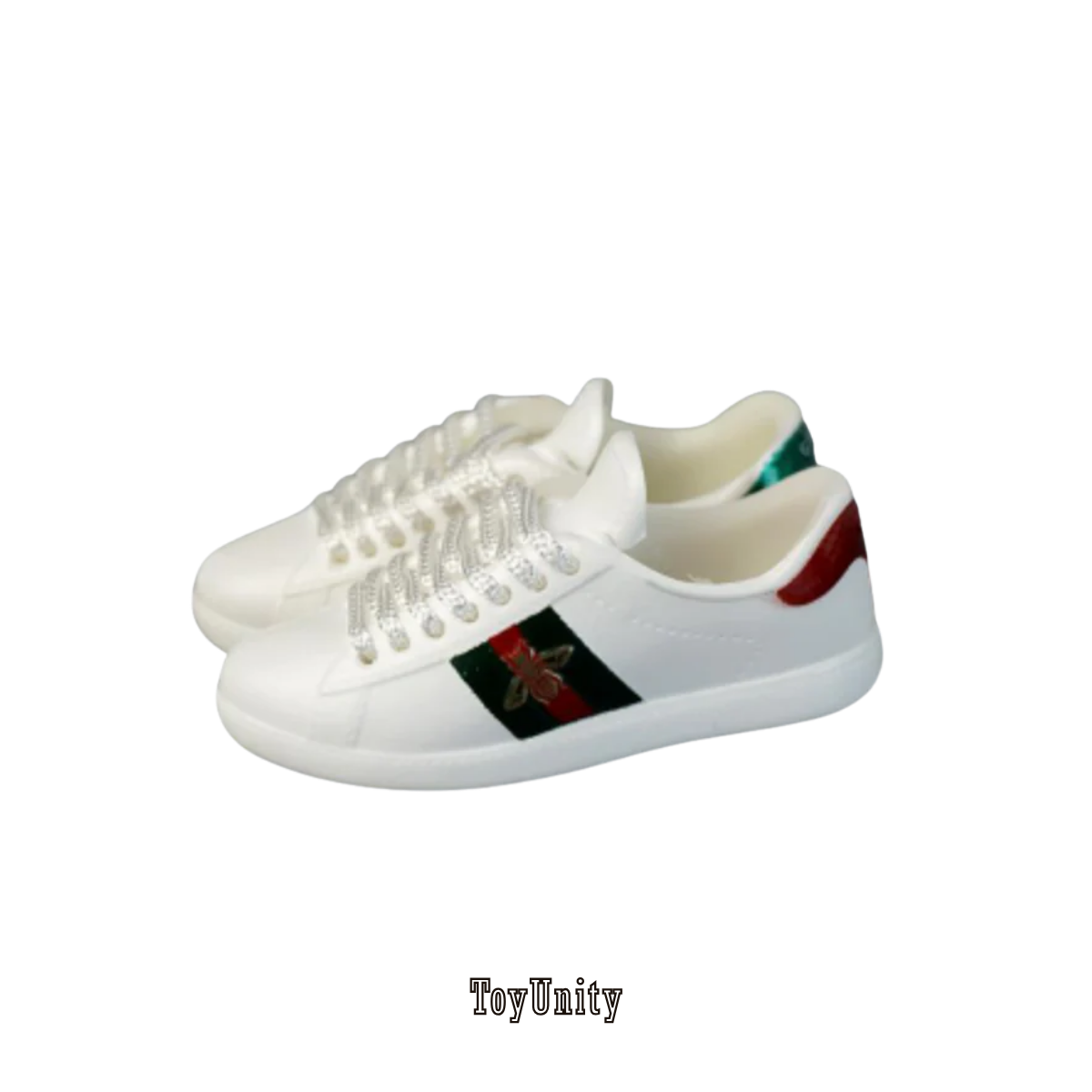 Dolls Designer Sneakers - White with Green-Red Stripe