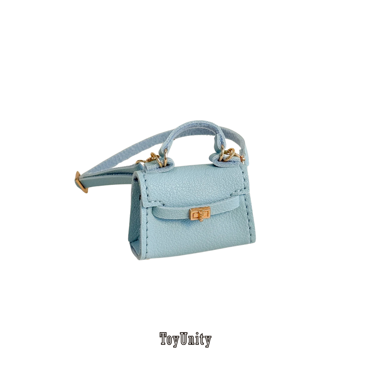 Miniature Luxury Handbag - Light Blue Leather Tote with Gold Lock