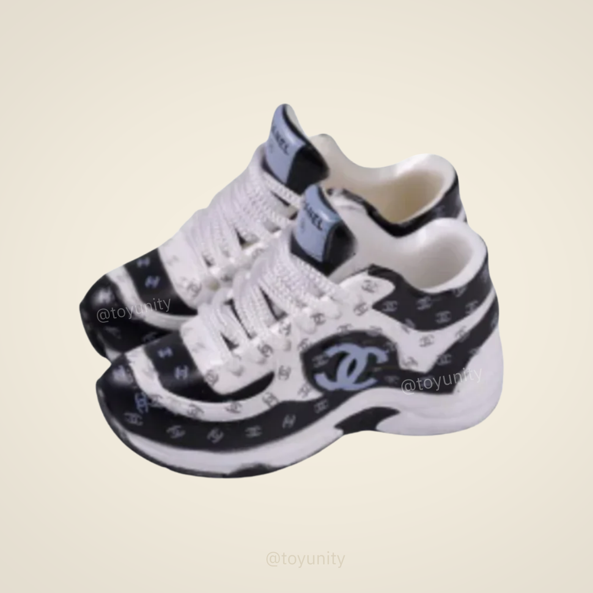 Miniature Monogram Luxury Trainers – Black & White ToyUnity