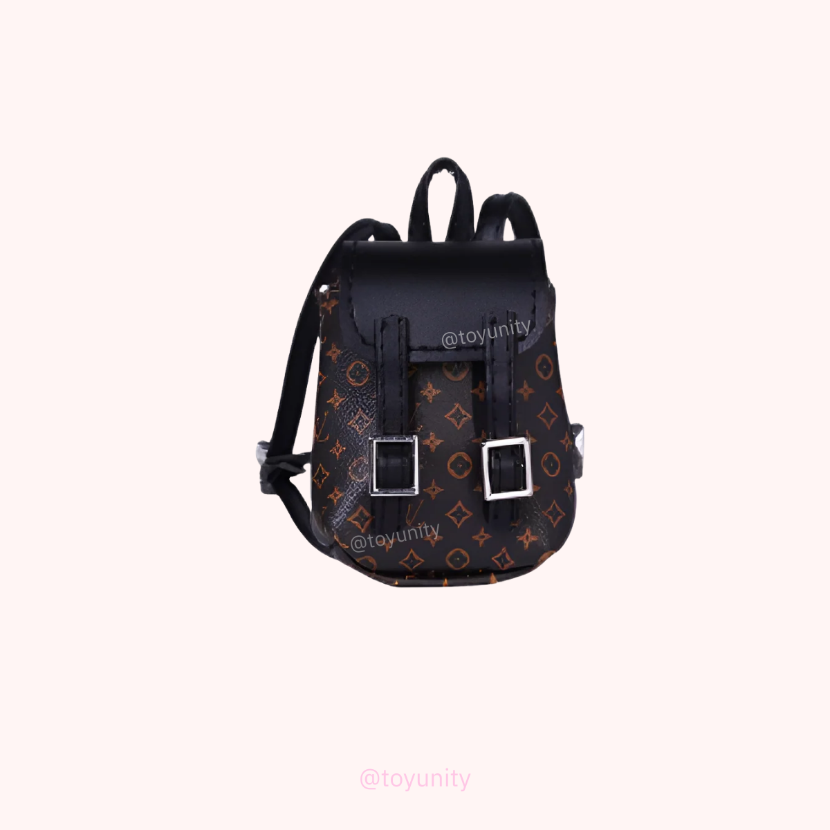 Mini Monogram-Inspired Backpack for Collectible Dolls – Black with Tan Accents ToyUnity