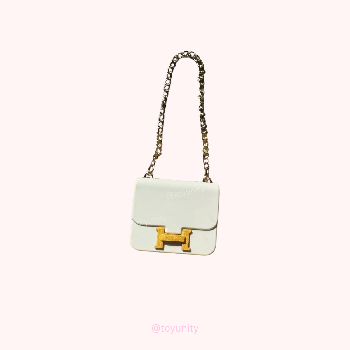 Mini White Chain Bag with Gold H Clasp – Timeless Elegance ToyUnity