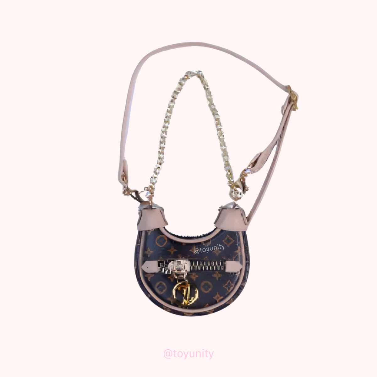 Mini Saddle-Style Luxury Bag with Chain Strap for Collectible Dolls – Monogram Brown ToyUnity