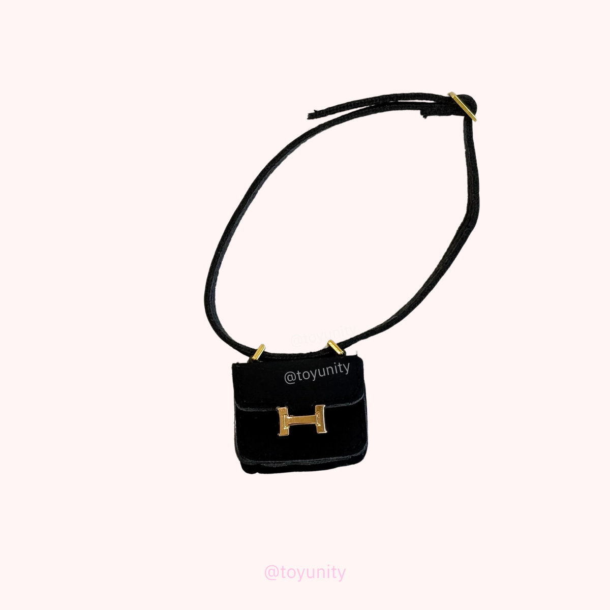 Mini Black Crossbody Bag with Gold H Clasp for Collectible Dolls ToyUnity