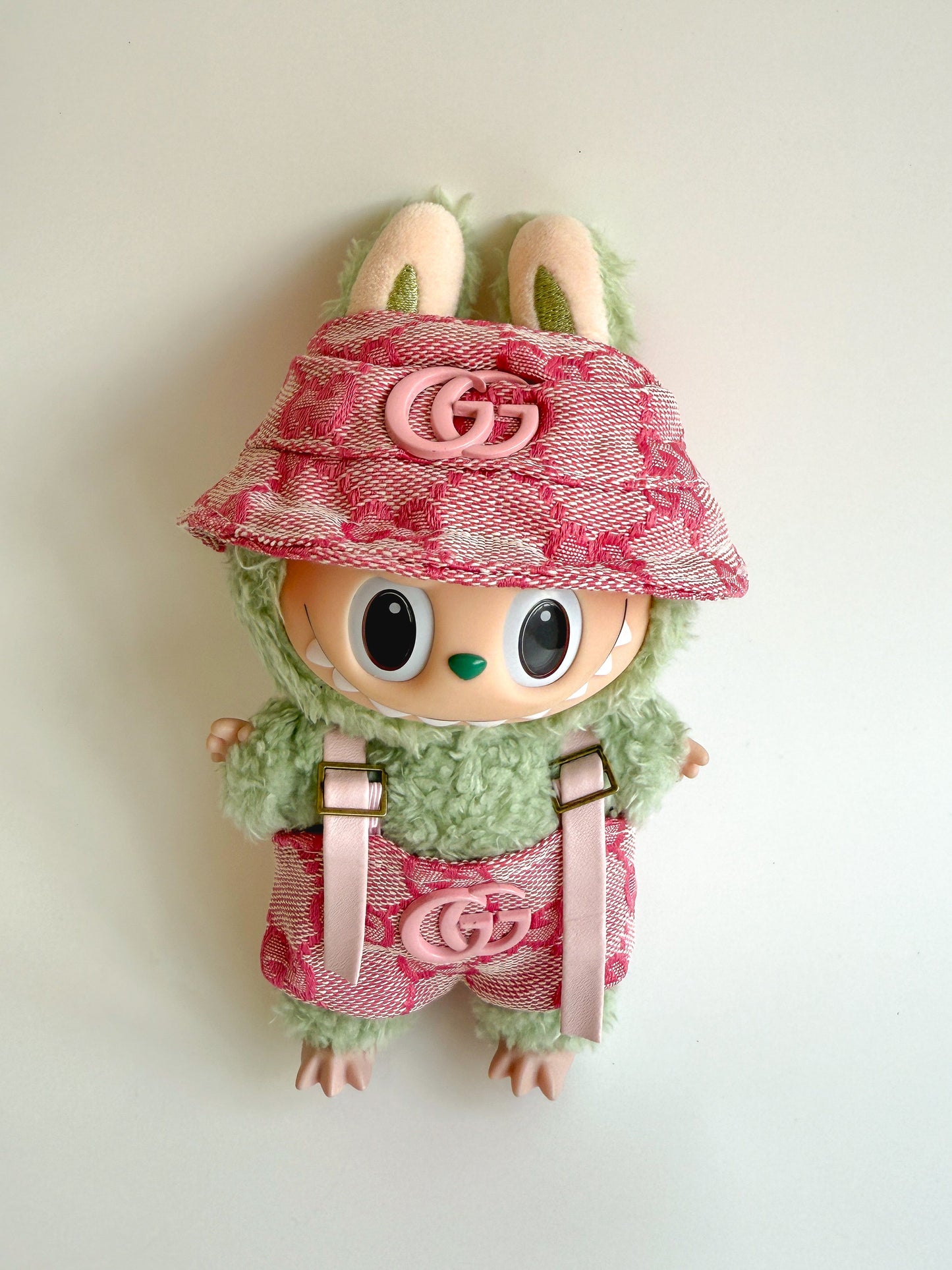Labubu Pink Monogram Bucket Hat & Overalls Set - GG Inspired - ToyUnity