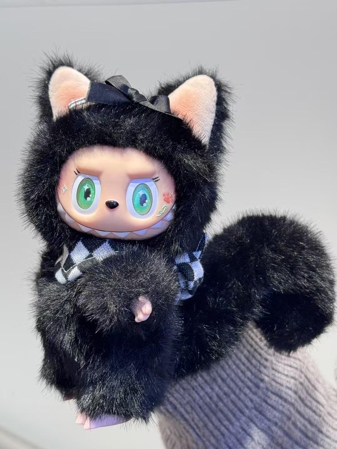 labubu Doll Original Black Cat Green eyes Handmade Modification