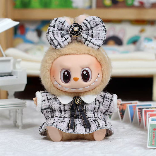 POP MART The Monsters Labubu Fashion Dress - Black and white stripes Skirt + Bow - ToyUnity