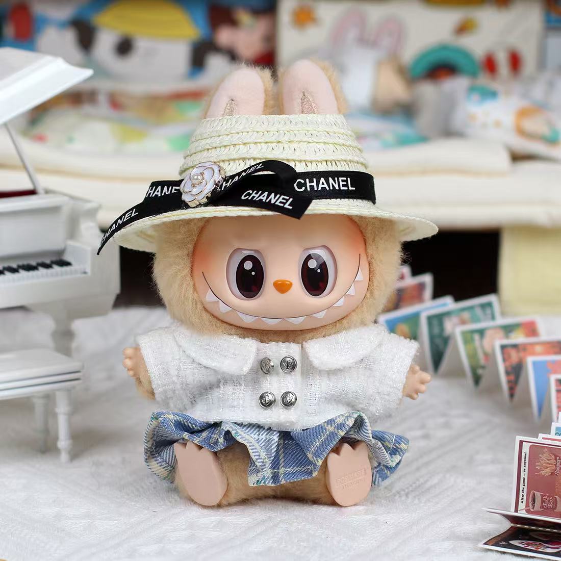 POP MART The Monsters Labubu Fashion Dress - Chanel Style White Top+ Skirt+Straw hat (Pre-order 1-2 weeks arrive) - ToyUnity