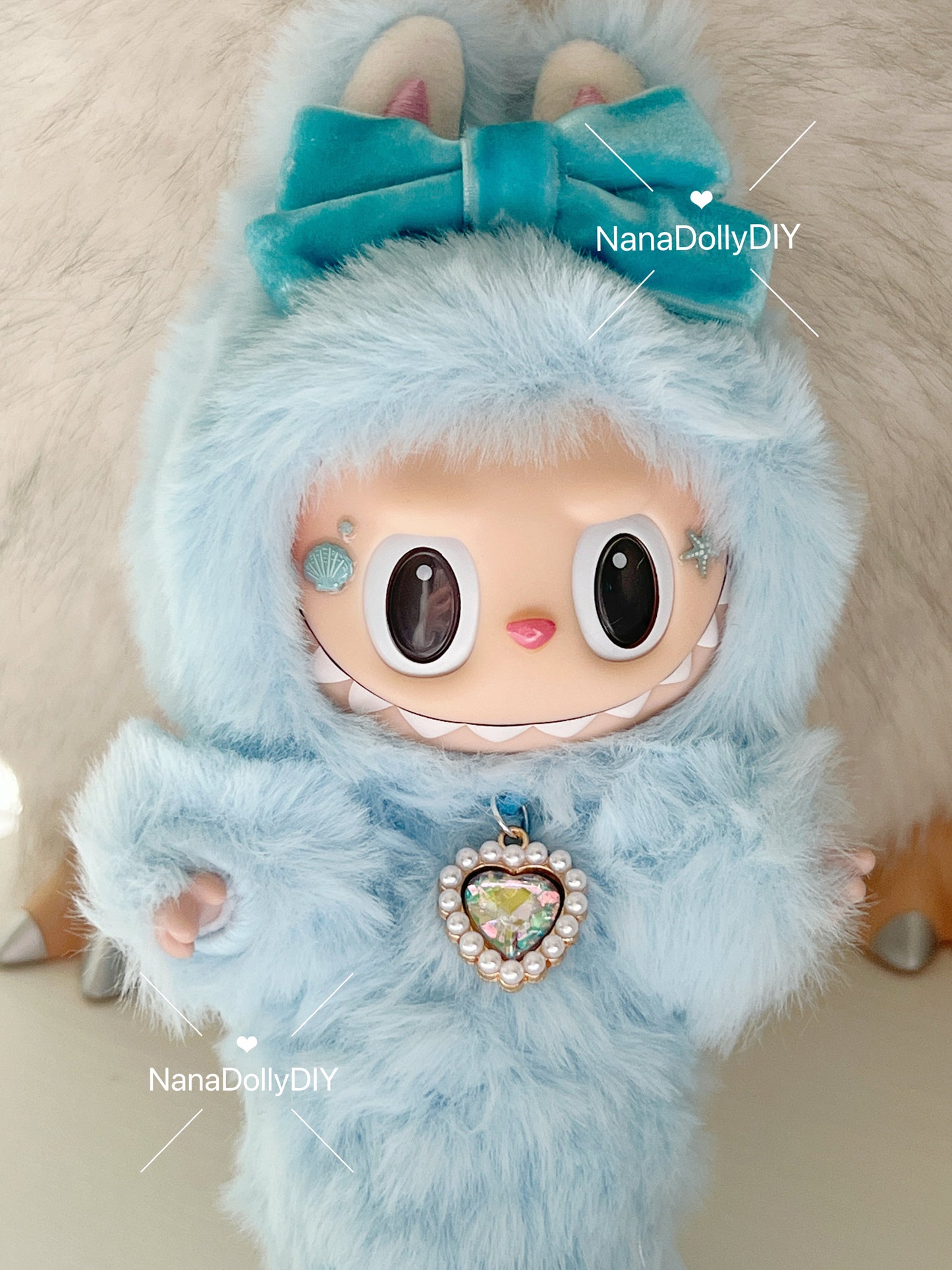 labubu Doll Original blue mermaid Handmade Modification - ToyUnity