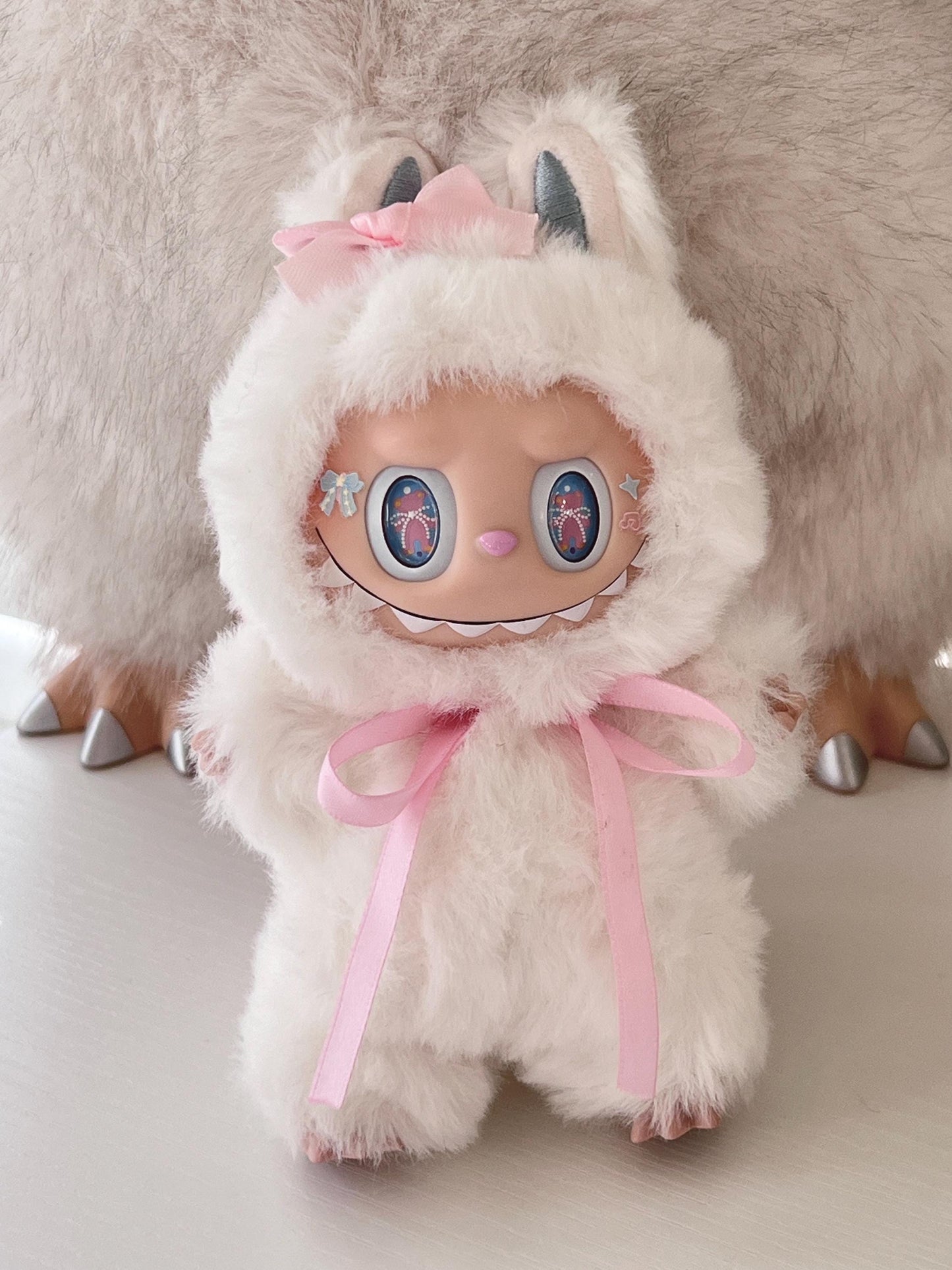 Custom labubu Doll Original white blue pink Bow Handmade Modification | Limited RARE