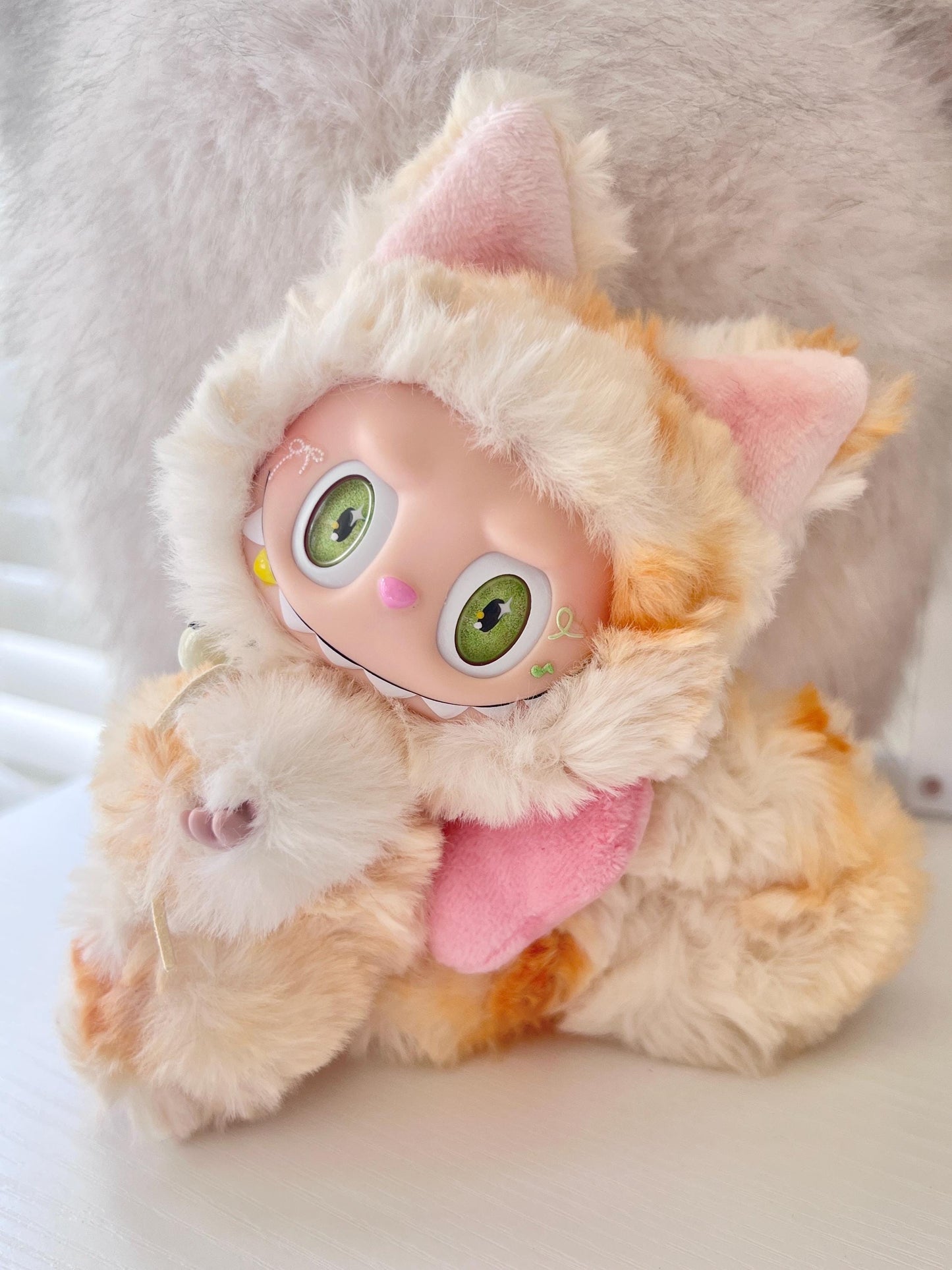 Custom labubu Doll Original yellow orange Cat Bow Handmade Modification | Limited RARE - ToyUnity