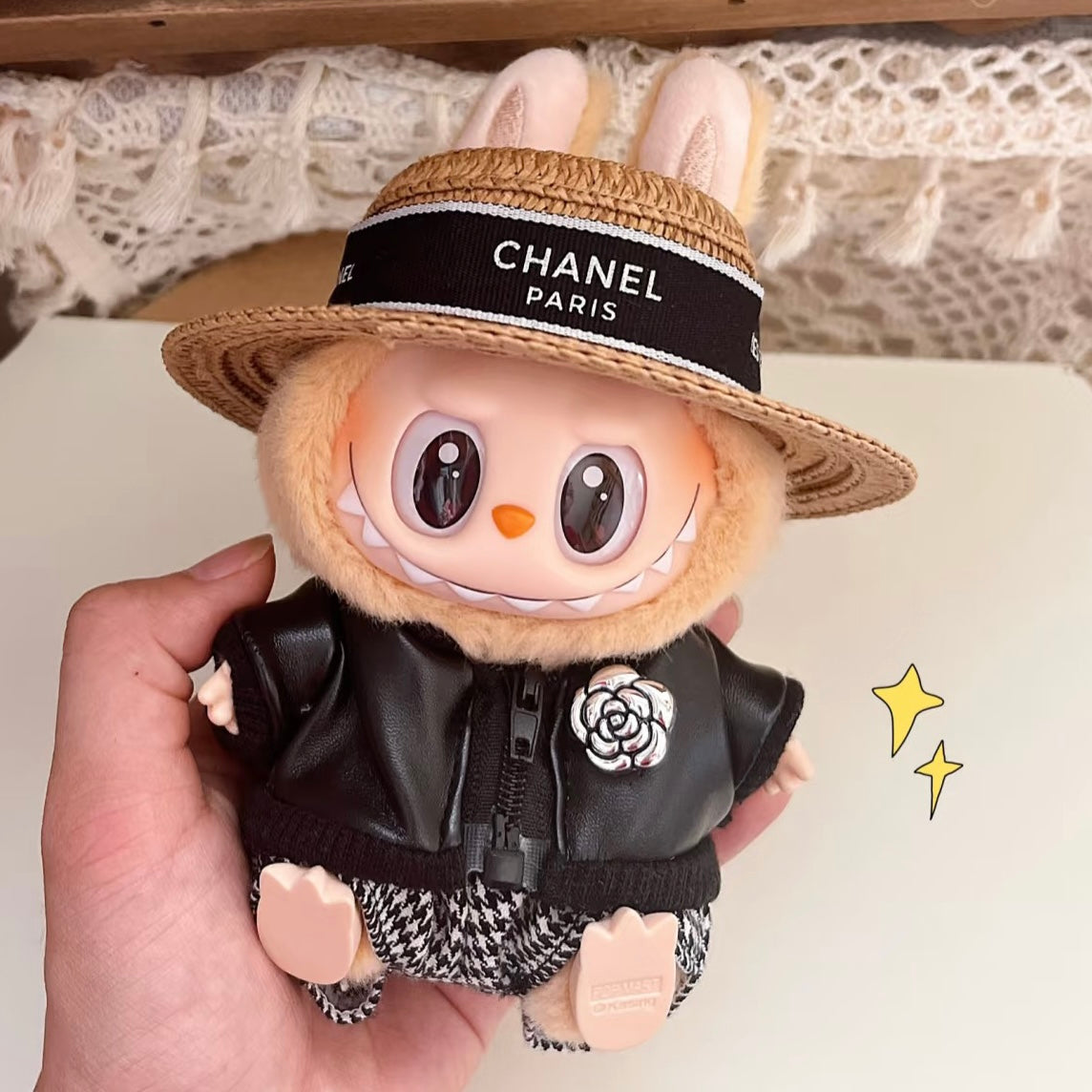 POP MART The Monsters Labubu Fashion Dress - Chanel Black Jacket + Straw hat + Pants - ToyUnity