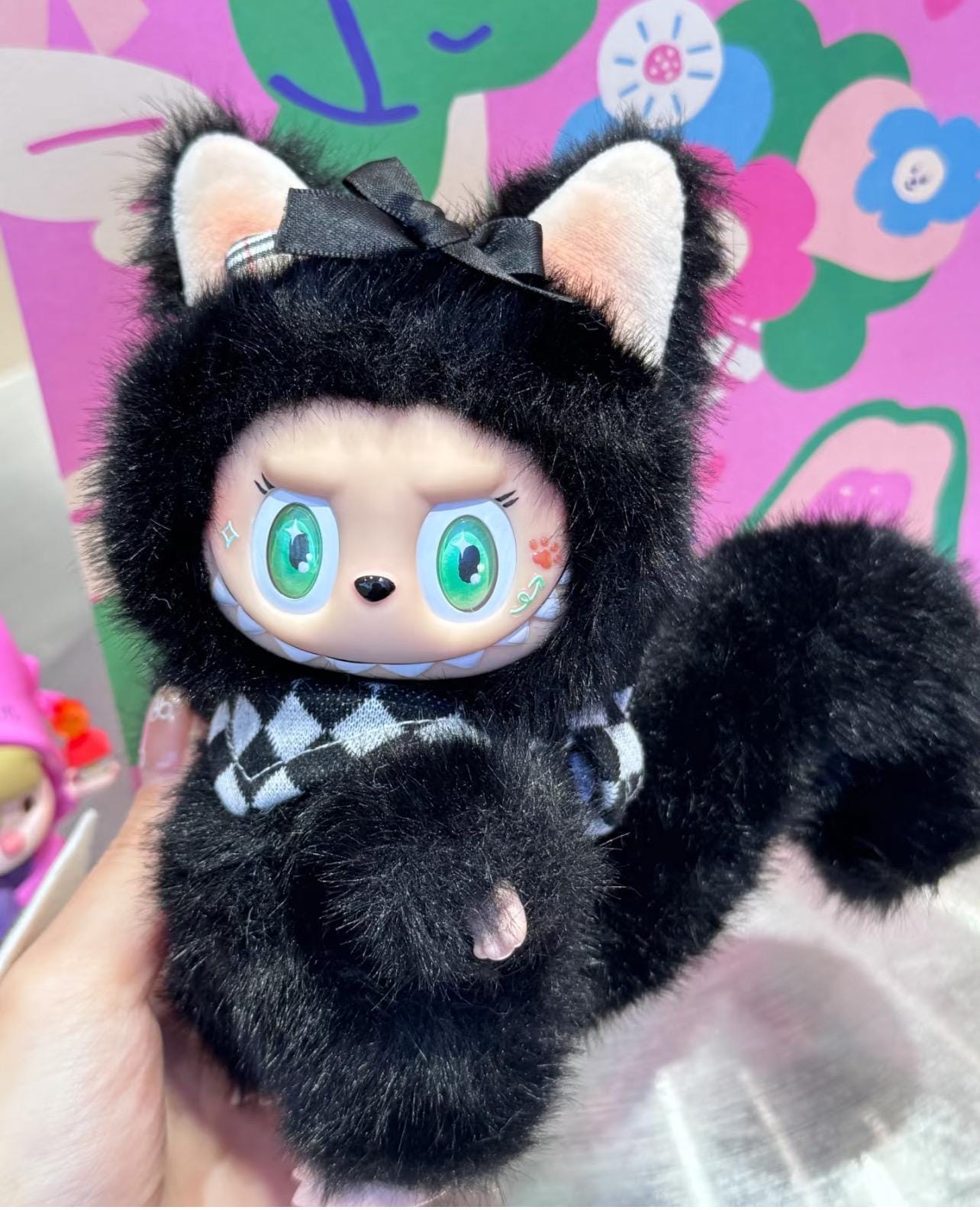 labubu Doll Original Black Cat Green eyes Handmade Modification