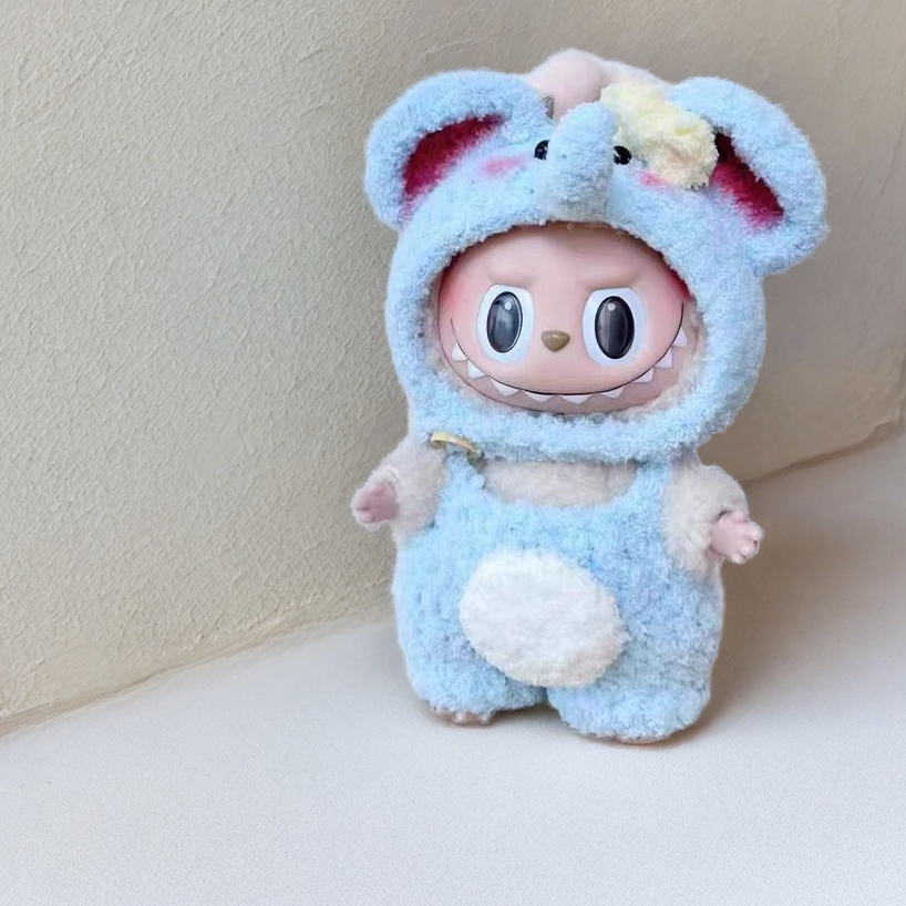 Labubu Elephant Outfit Set - Pink Hoodie & Blue Overalls (17cm) - ToyUnity