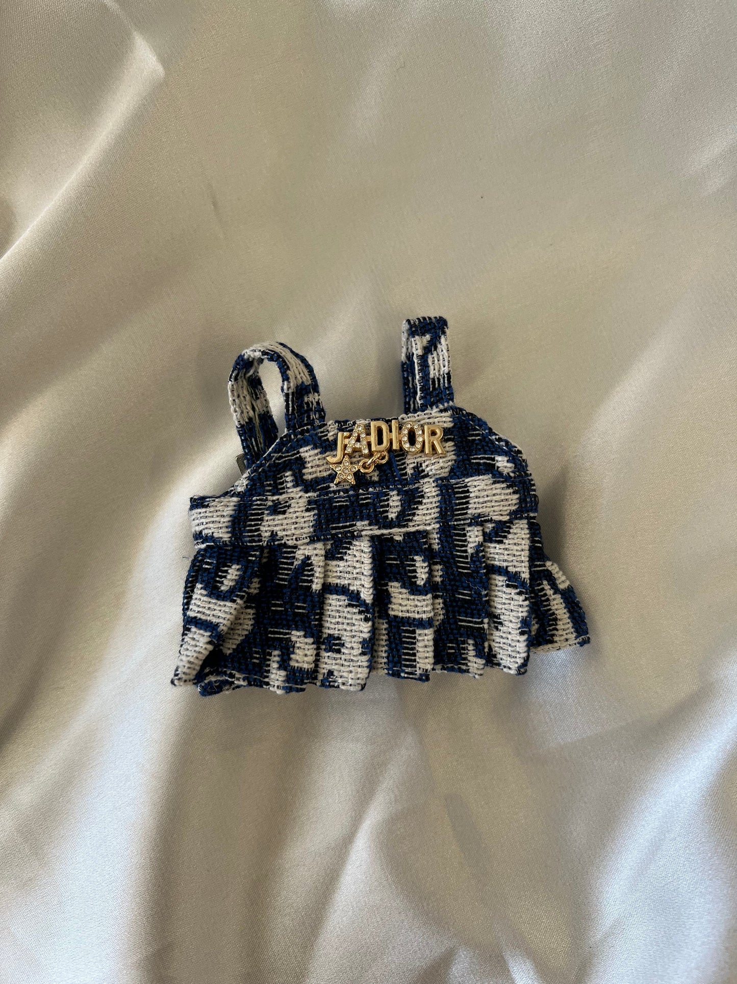 Labubu CD Inspired Navy & White Tweed Dress Set with Bow - ToyUnity