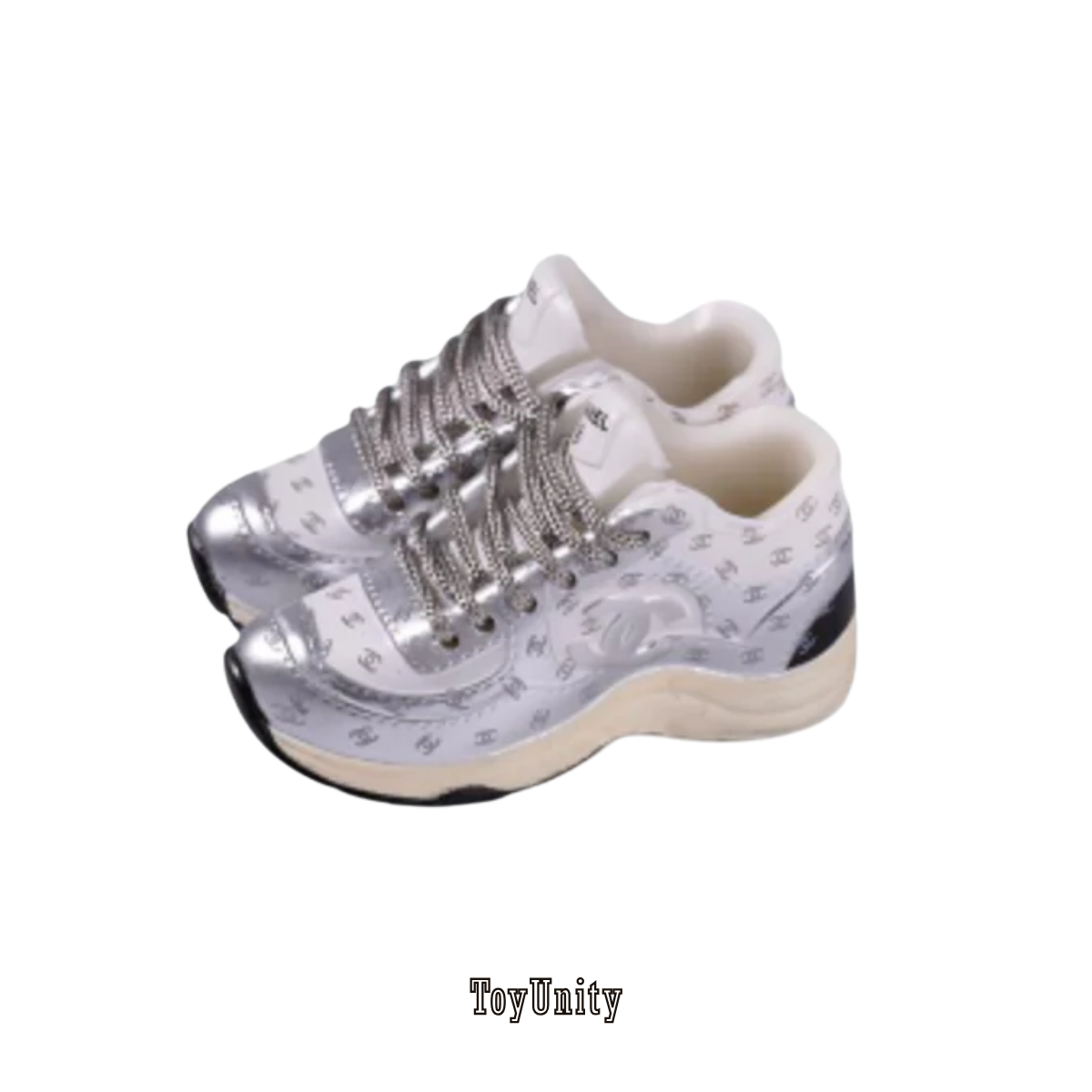 Dolls Coco Inspired Luxury Trainers Silver White - ToyUnity