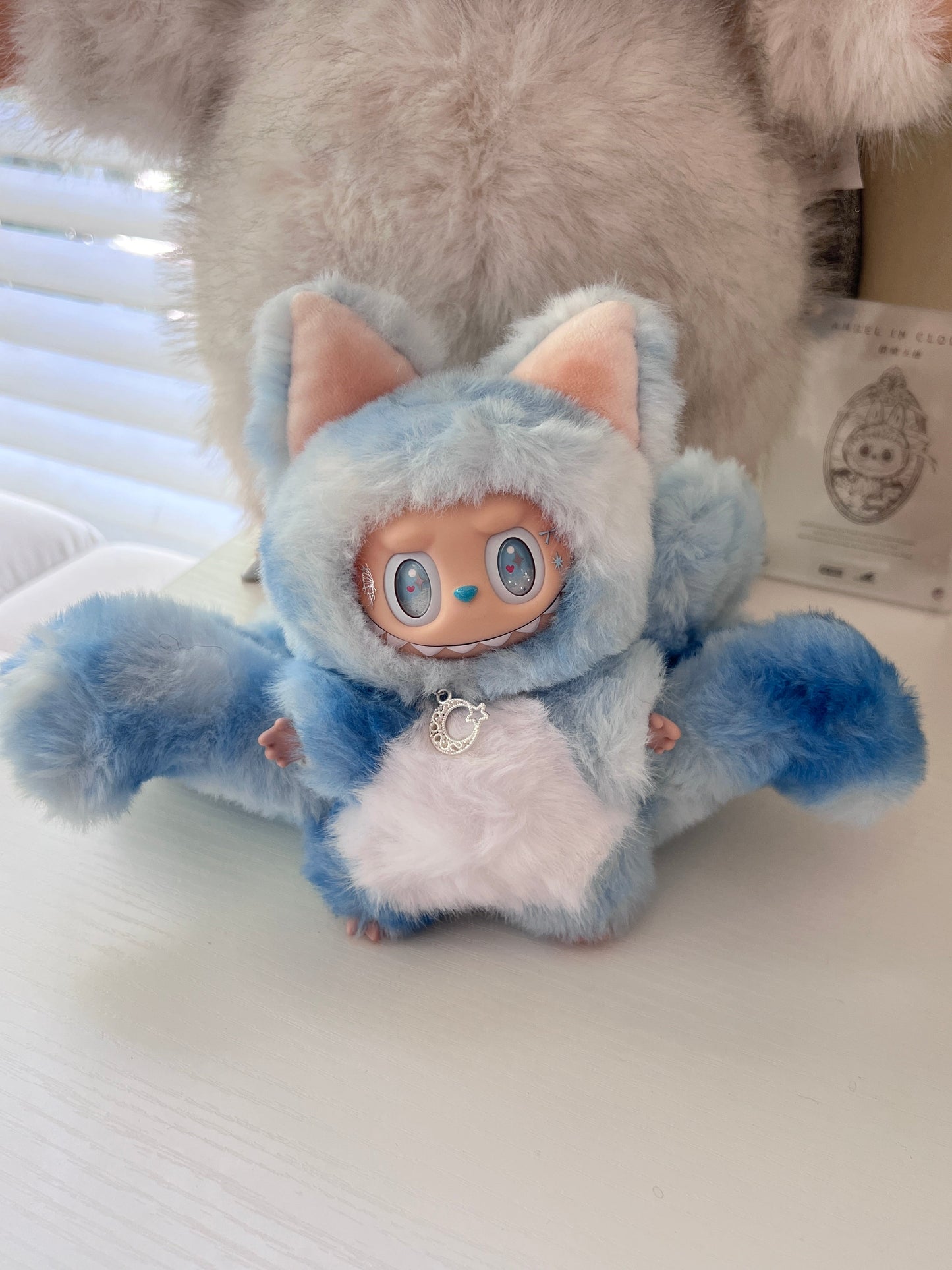 Custom labubu Doll Original fluffy Pink Bow wings Handmade Modification | Limited RARE