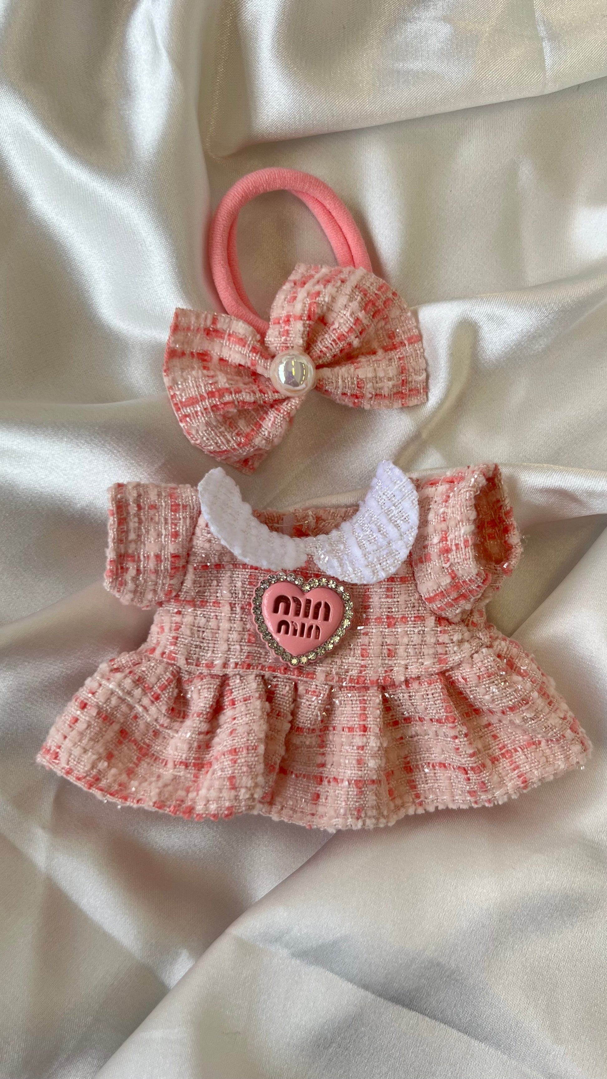 Labubu Sweet Tweed Dress Set - Pink with Matching Hair Bow - ToyUnity