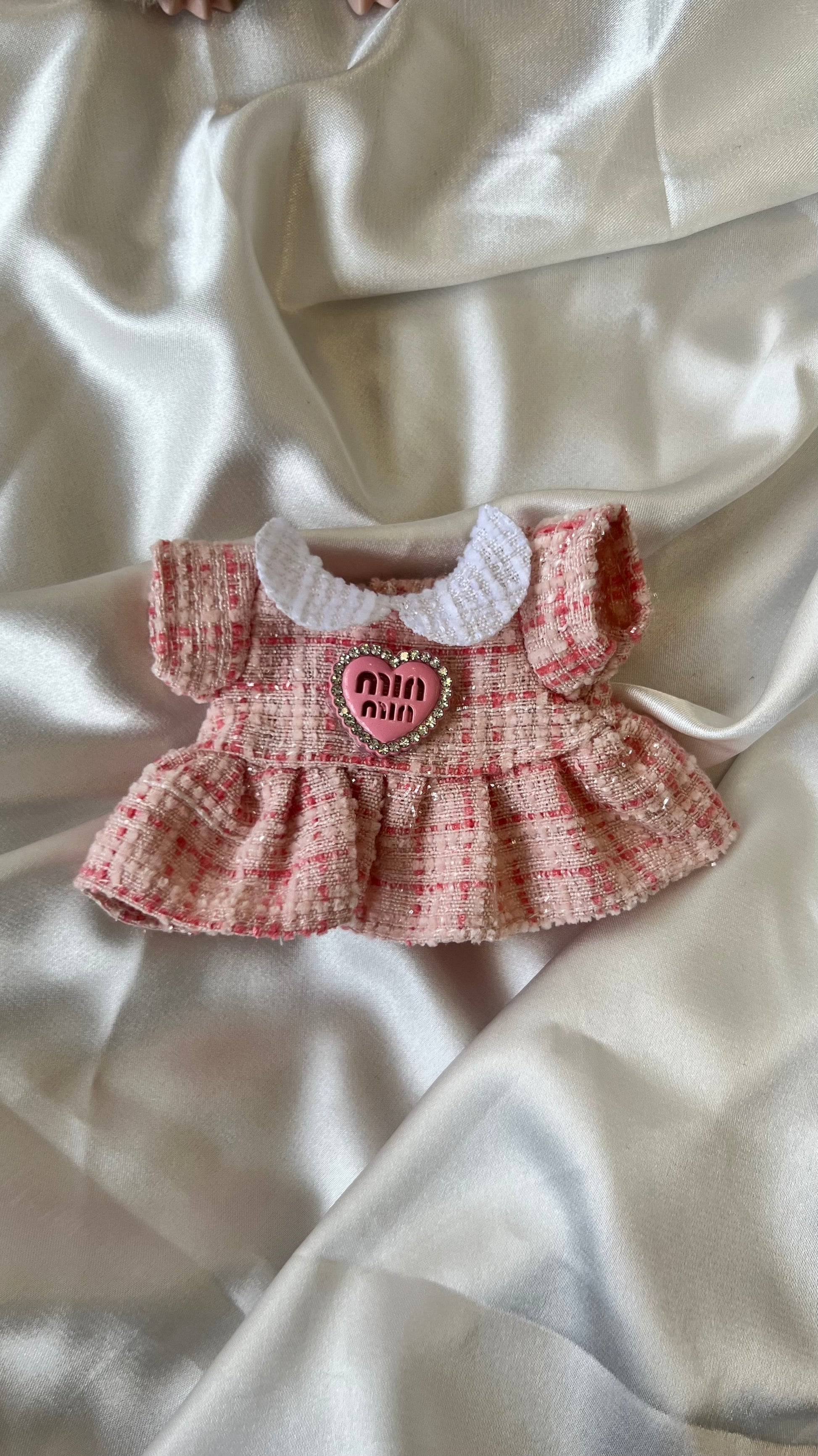 Labubu Sweet Tweed Dress Set - Pink with Matching Hair Bow - ToyUnity
