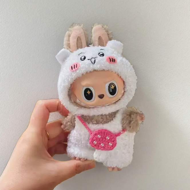 Labubu Chiikawa Set - White Character Costume with Pink Purse (17cm) - ToyUnity