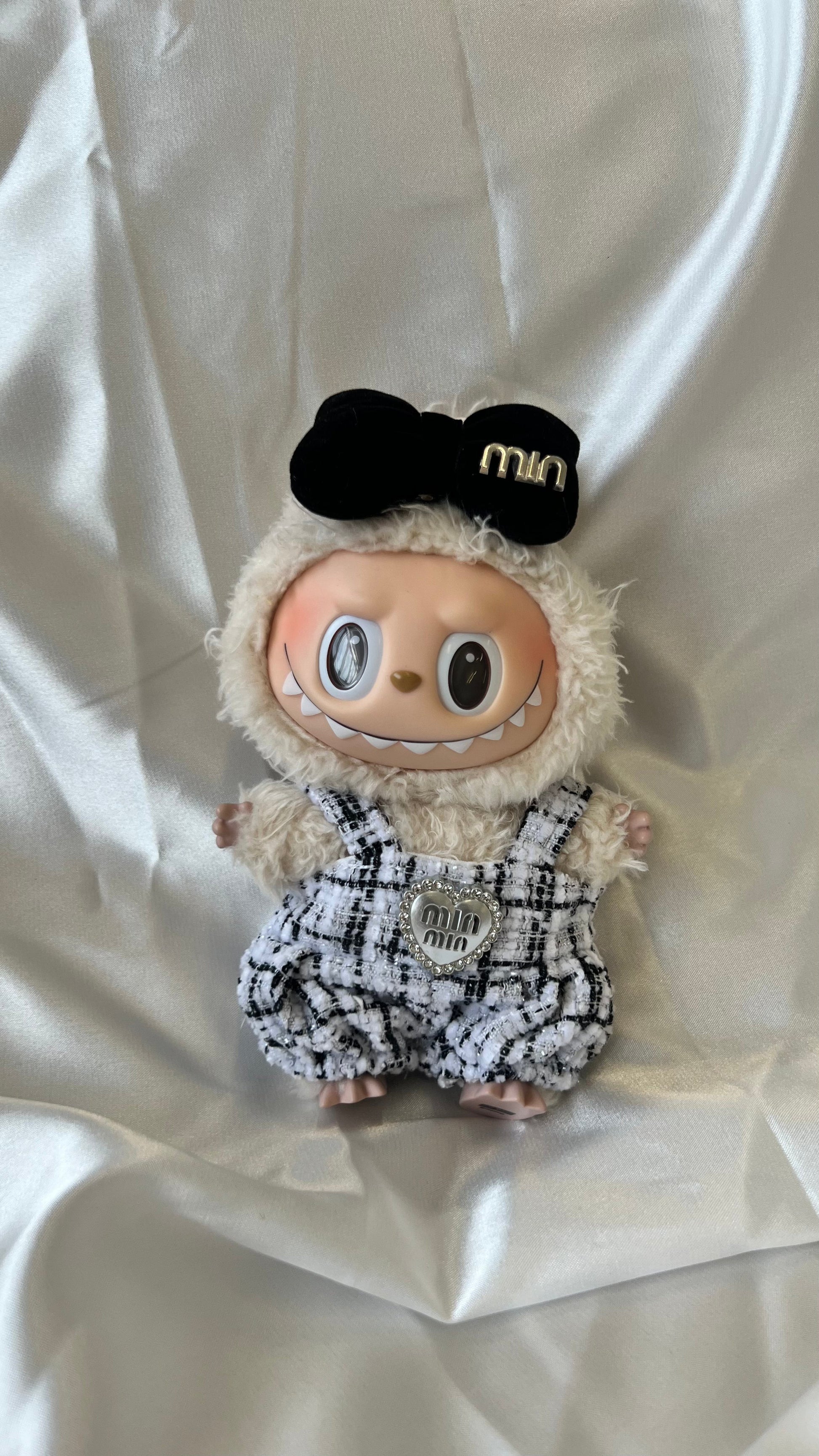 Labubu Black and White Tweed Romper Set with Bow Headband - ToyUnity