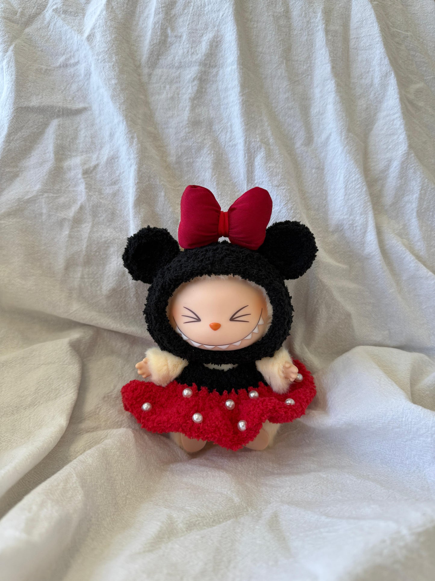 Labubu Classic Cartoon Outfit Set - Red Dress & Polka Dot Bow (17cm) - ToyUnity
