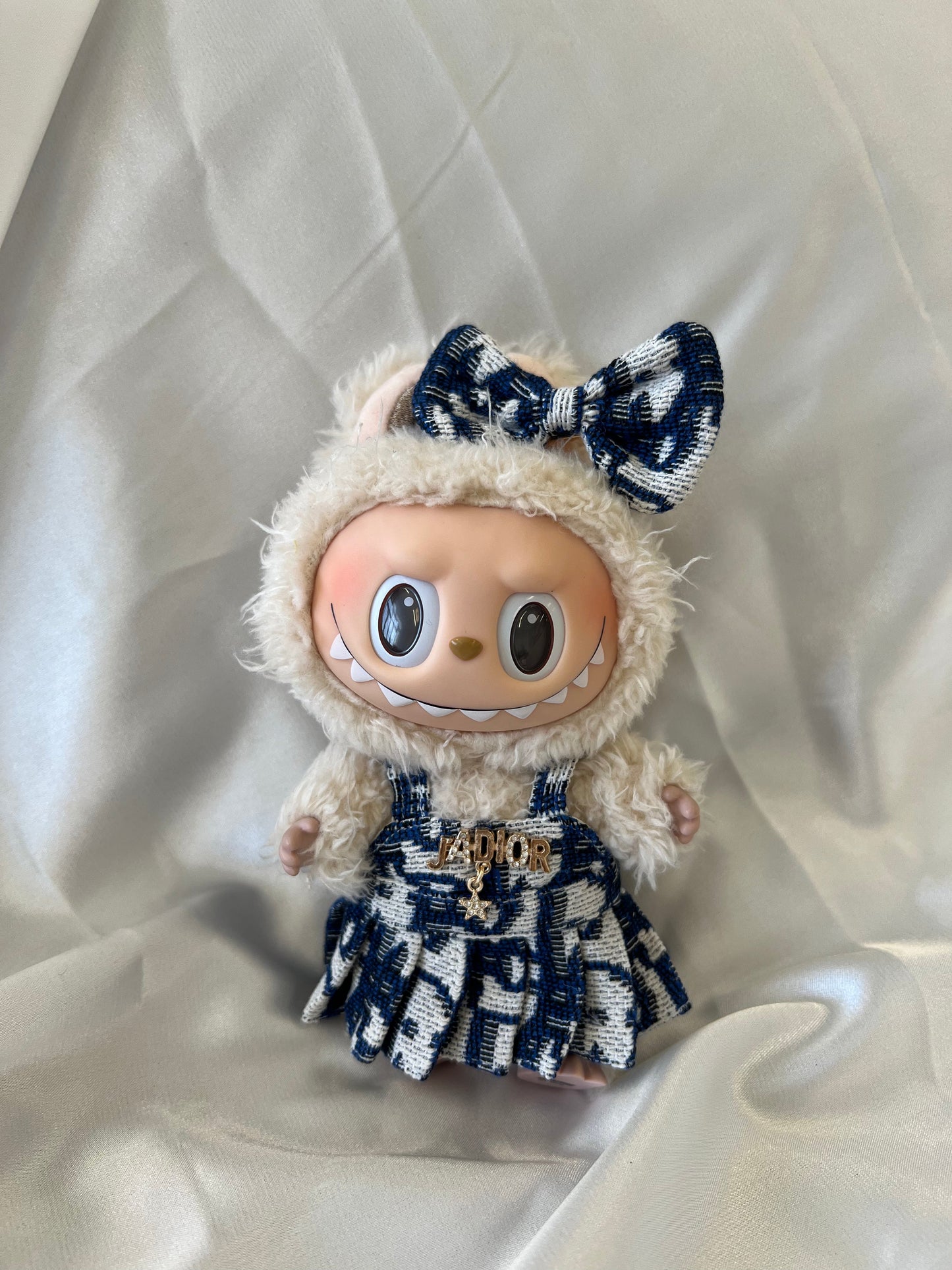 Labubu CD Inspired Navy & White Tweed Dress Set with Bow - ToyUnity
