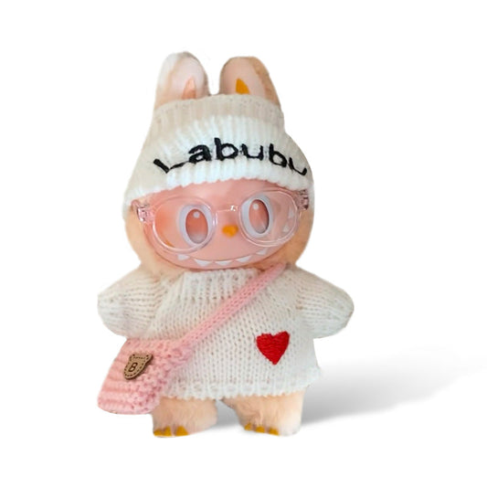 POP MART The Monsters Labubu Fashion Dress - white sweater + pink bag + clear glasses - ToyUnity