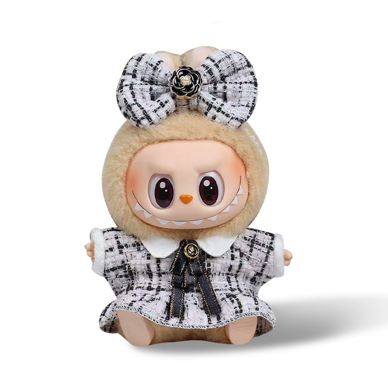 POP MART The Monsters Labubu Fashion Dress - Black and white stripes Skirt + Bow - ToyUnity