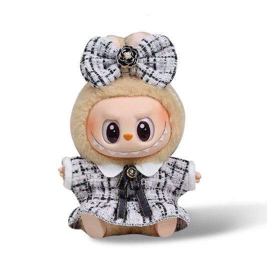 POP MART The Monsters Labubu Fashion Dress - Black and white stripes Skirt + Bow - ToyUnity