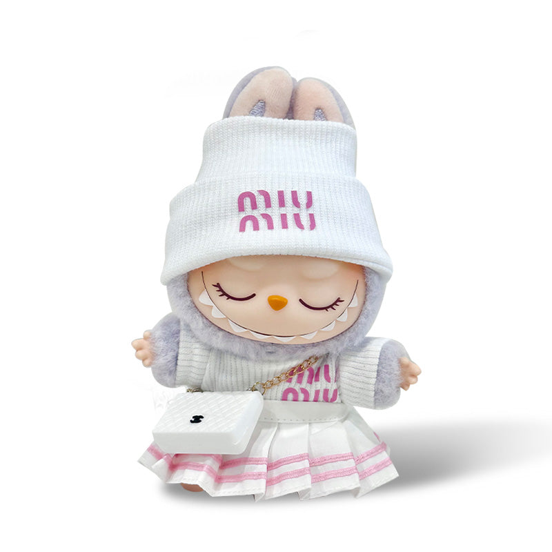 POP MART The Monsters Labubu Fashion Dress - Miumiu Style White Top + White hat + Skirt + Bag - ToyUnity