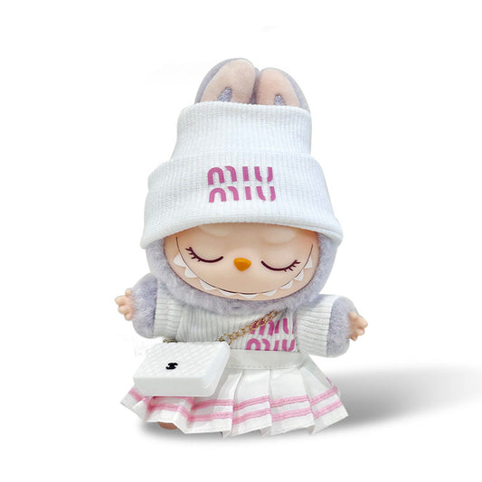 POP MART The Monsters Labubu Fashion Dress - Miumiu Style White Top + White hat + Skirt + Bag - ToyUnity