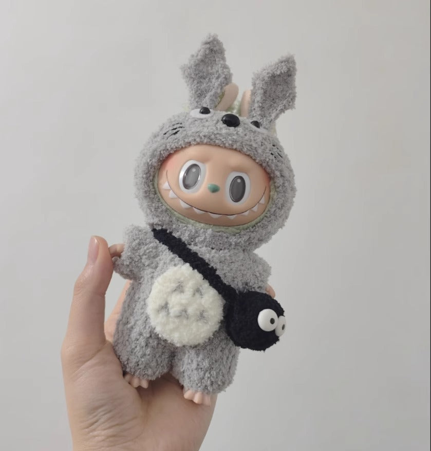 Labubu Forest Guardian Costume Set - Gray Hoodie with Fluffy Tail (17cm) - ToyUnity