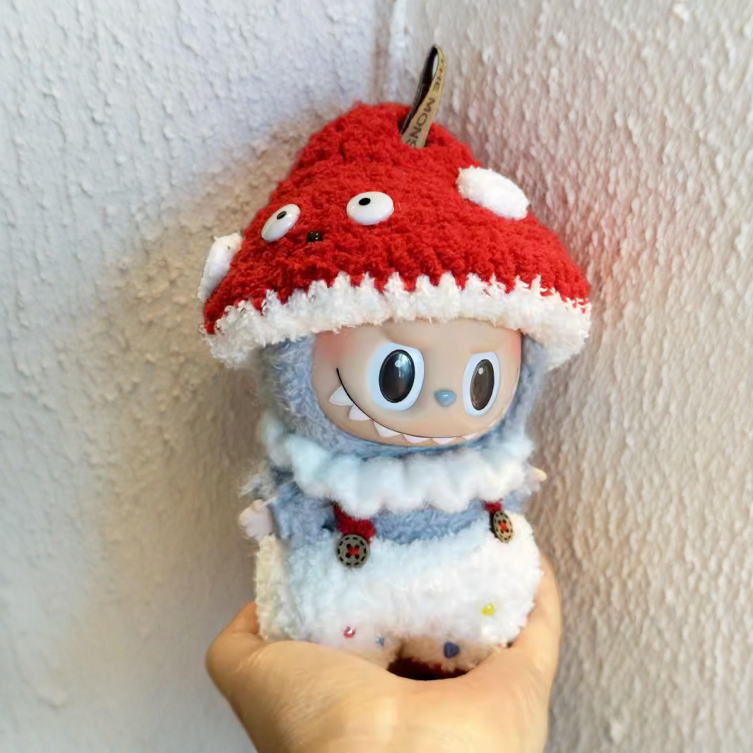 Labubu Mushroom Costume Set - Red & White Outfit with Mushroom Hat (17cm) - ToyUnity
