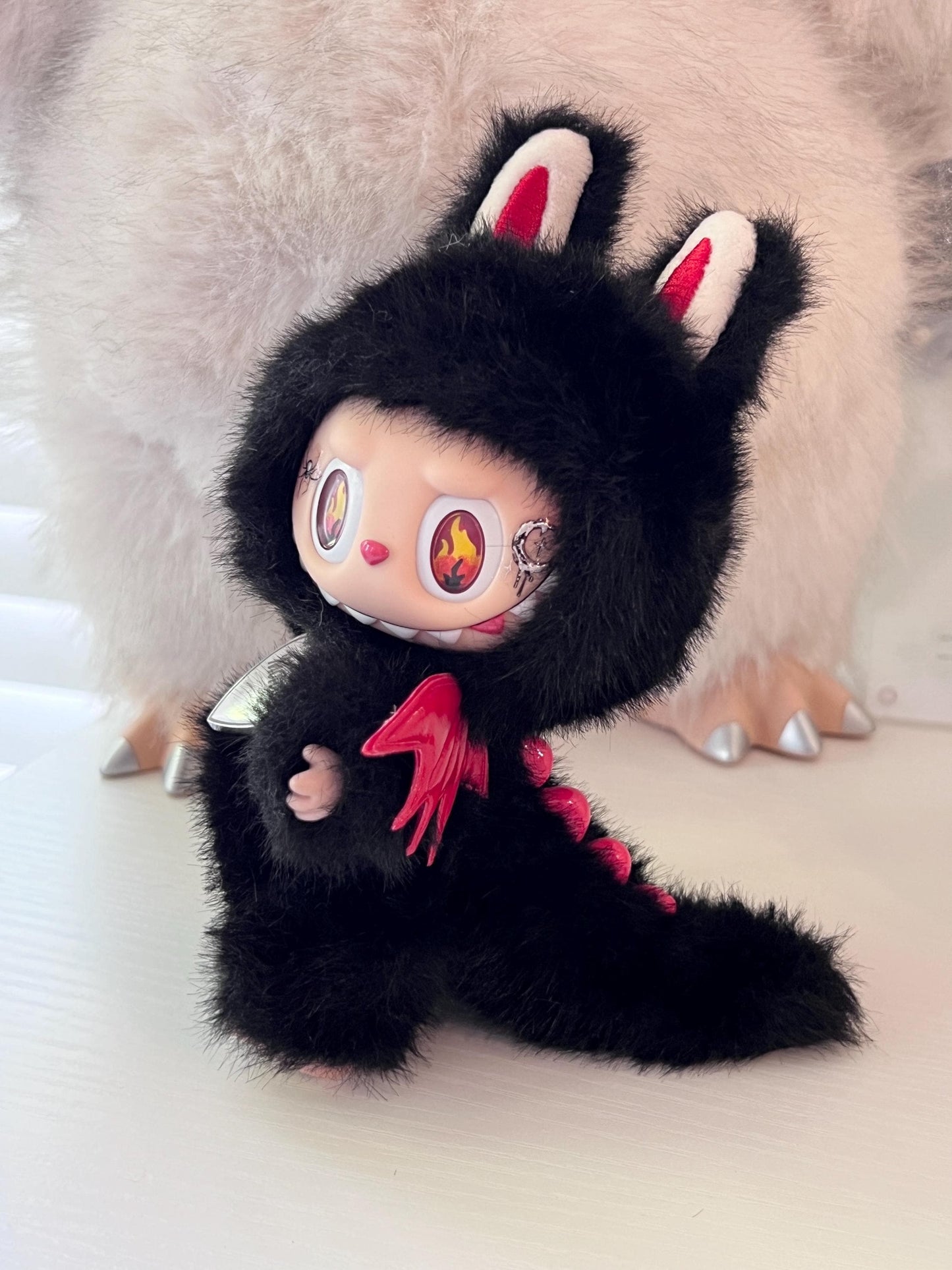 labubu Doll Original black red fire wings Handmade Modification - ToyUnity