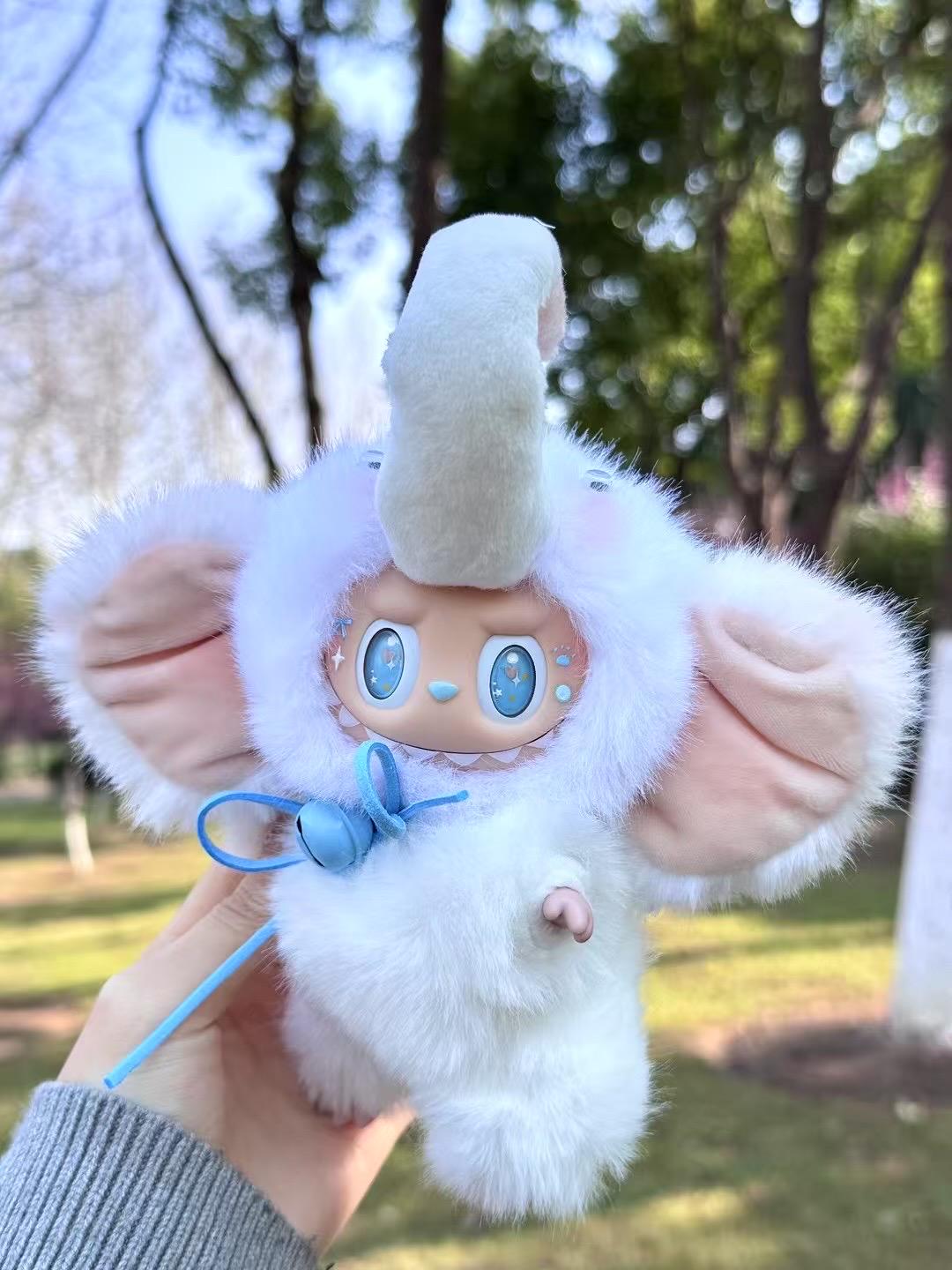 labubu Doll Original white elephant blue eyes Handmade Modification - ToyUnity