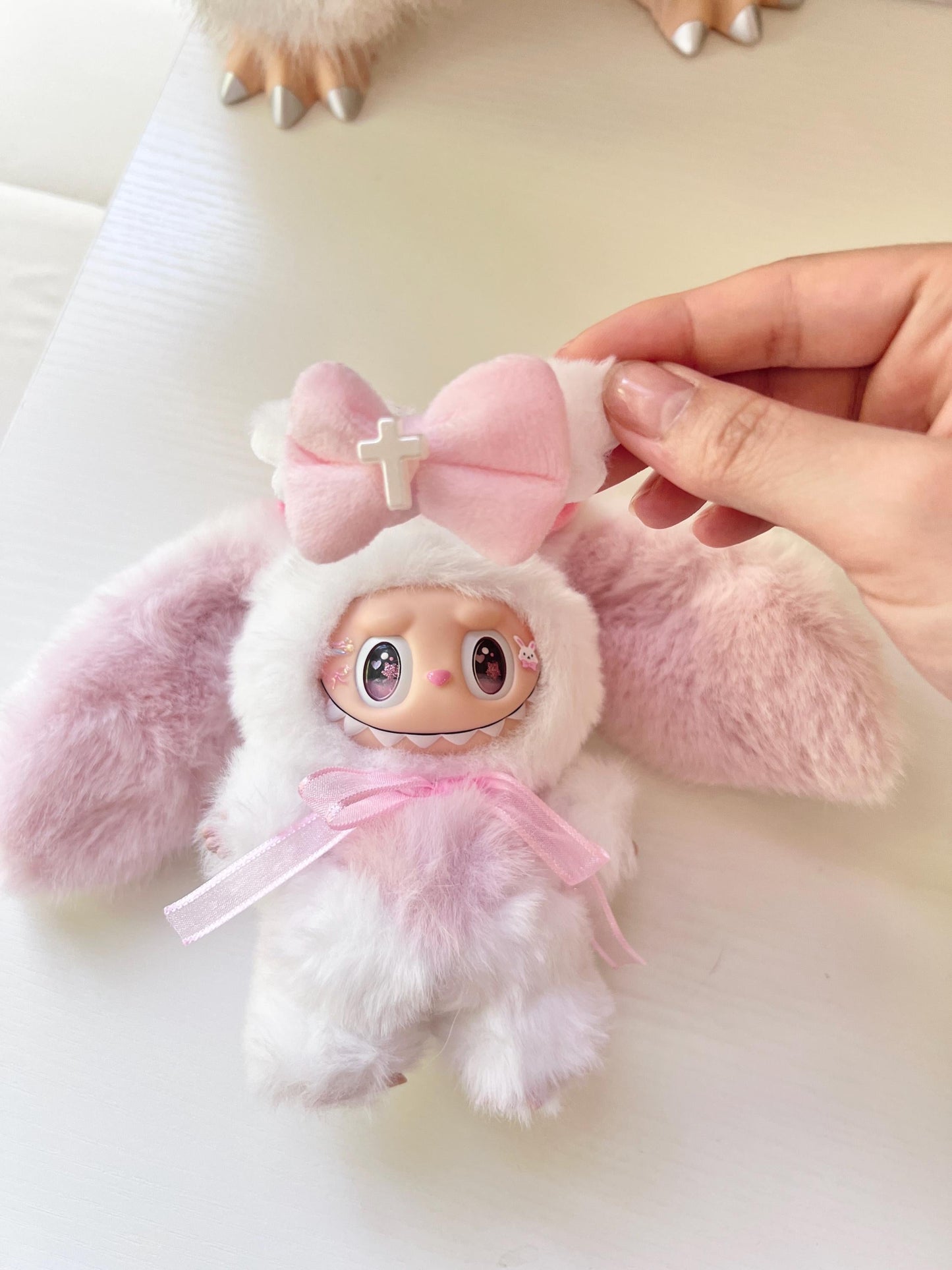 Custom labubu Doll Original bunny pink bow Handmade Modification | Limited RARE - ToyUnity