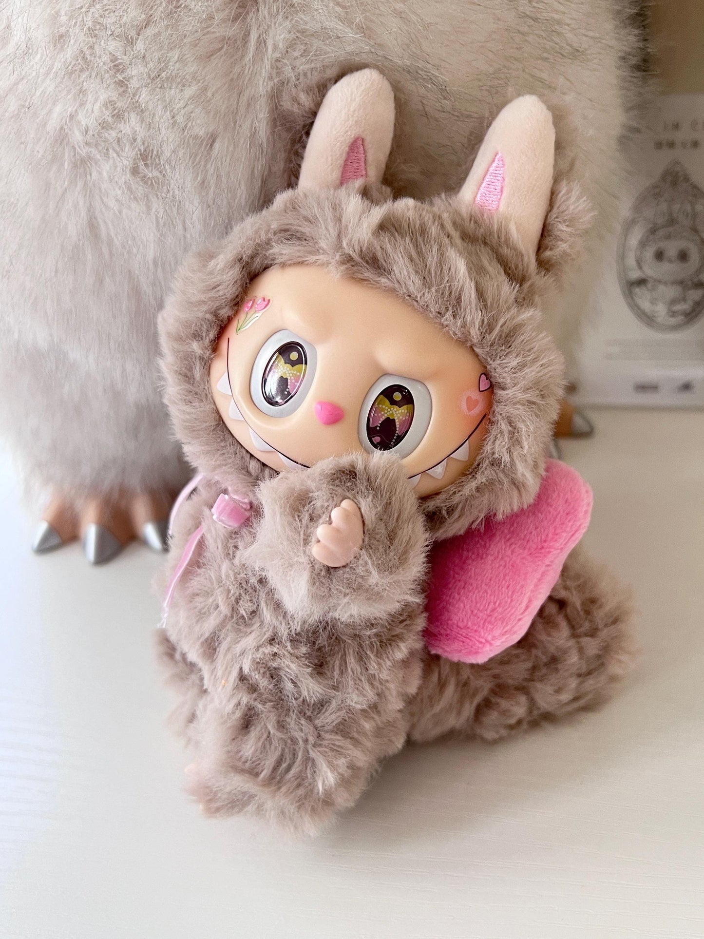Custom labubu Doll Original brown Pink Bow Handmade Modification | Limited RARE - ToyUnity