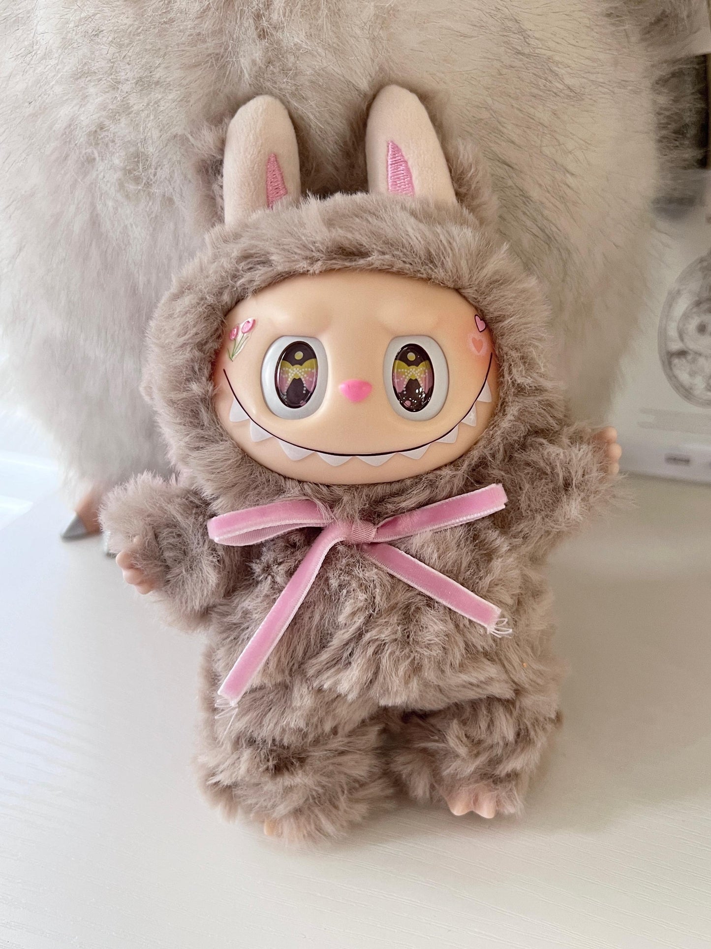 Custom labubu Doll Original brown Pink Bow Handmade Modification | Limited RARE - ToyUnity