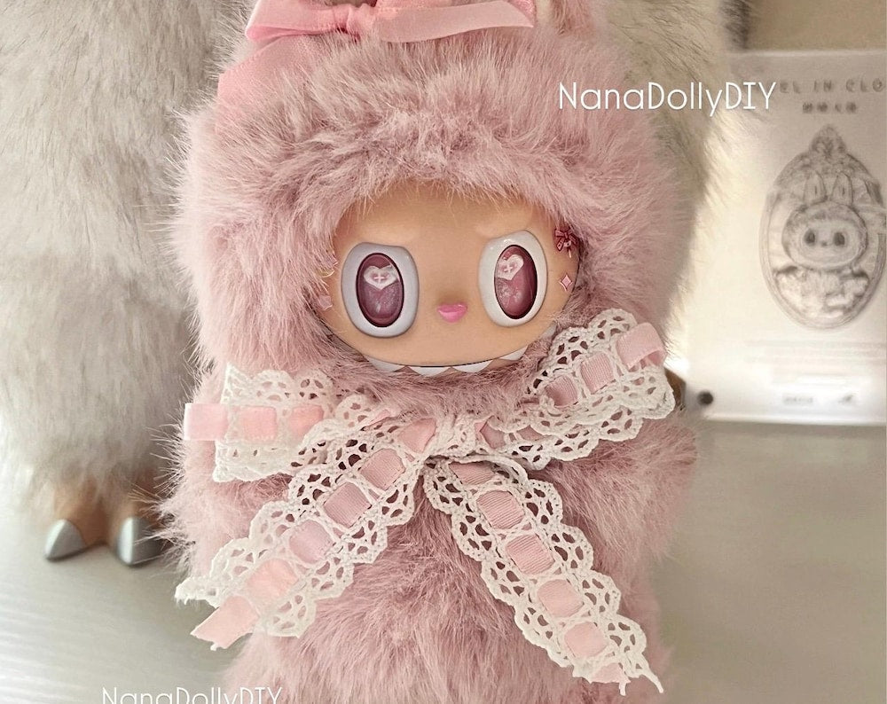 Custom labubu Doll Original pink bow butterfly eyes Handmade Modification | Limited RARE | DIY