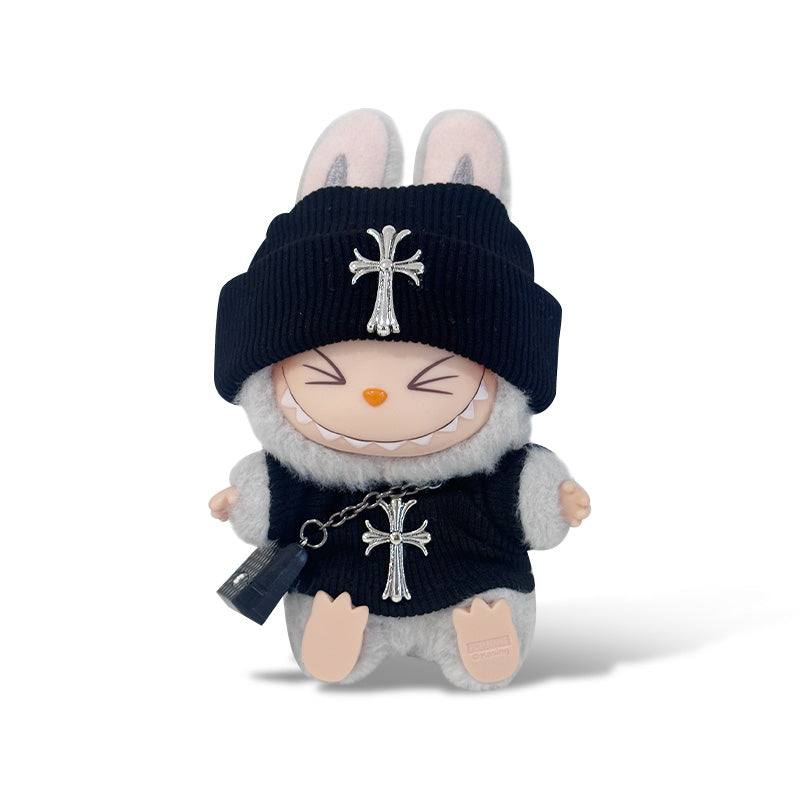 POP MART The Monsters Labubu Fashion Dress - Chrome Hearts Style Black overalls + Black hat + Black Bag - ToyUnity