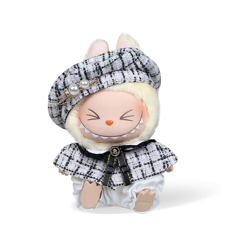 POP MART The Monsters Labubu Fashion Dress - Black and white beret + Cape - ToyUnity