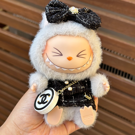 POP MART The Monsters Labubu Fashion Dress - Black and White Chanel Style + Bow + Chanel style bag - ToyUnity