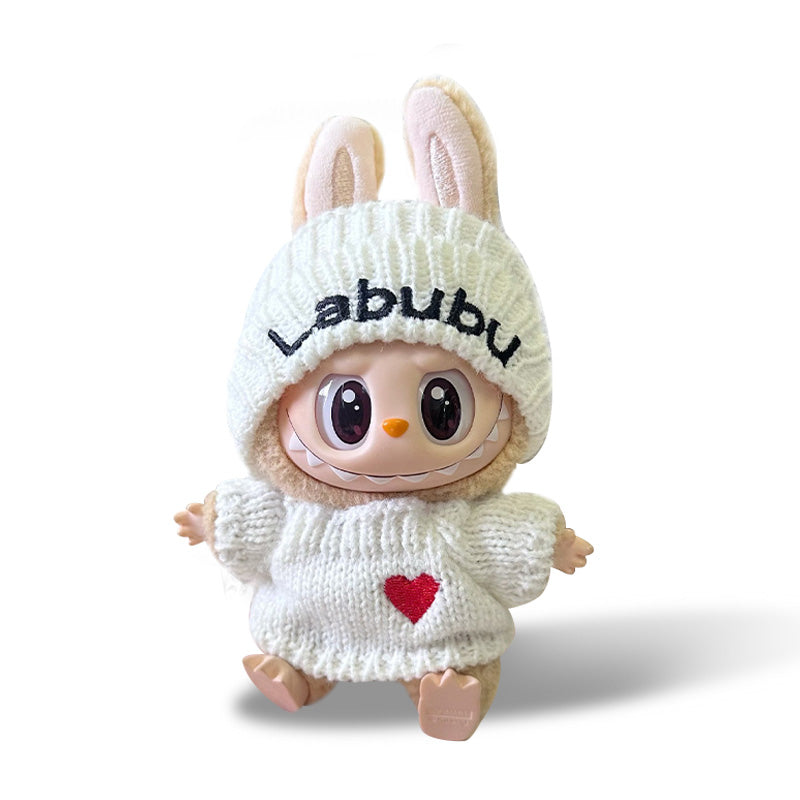 POP MART The Monsters Labubu Fashion Dress - White knitted hat + white sweater - ToyUnity