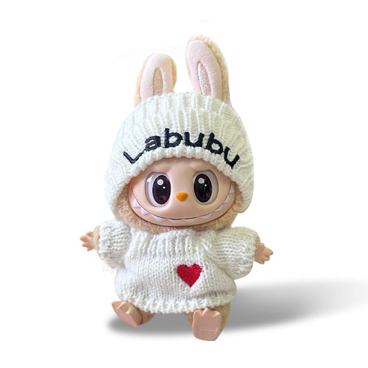 POP MART The Monsters Labubu Fashion Dress - White knitted hat + white sweater - ToyUnity