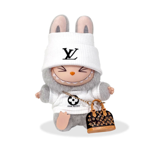 POP MART The Monsters Labubu Fashion Dress - LV Style White Top+ Hat +LV Alma Style Bag - ToyUnity