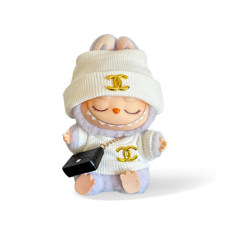 POP MART The Monsters Labubu Fashion Dress - White Chanel Logo Style Top + Hat + Bag - ToyUnity