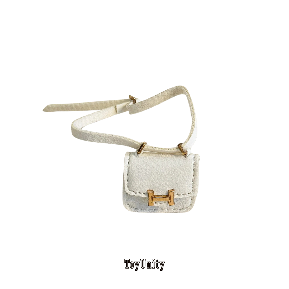 Mini Micro H Flap Crossbody - White with Gold Accent