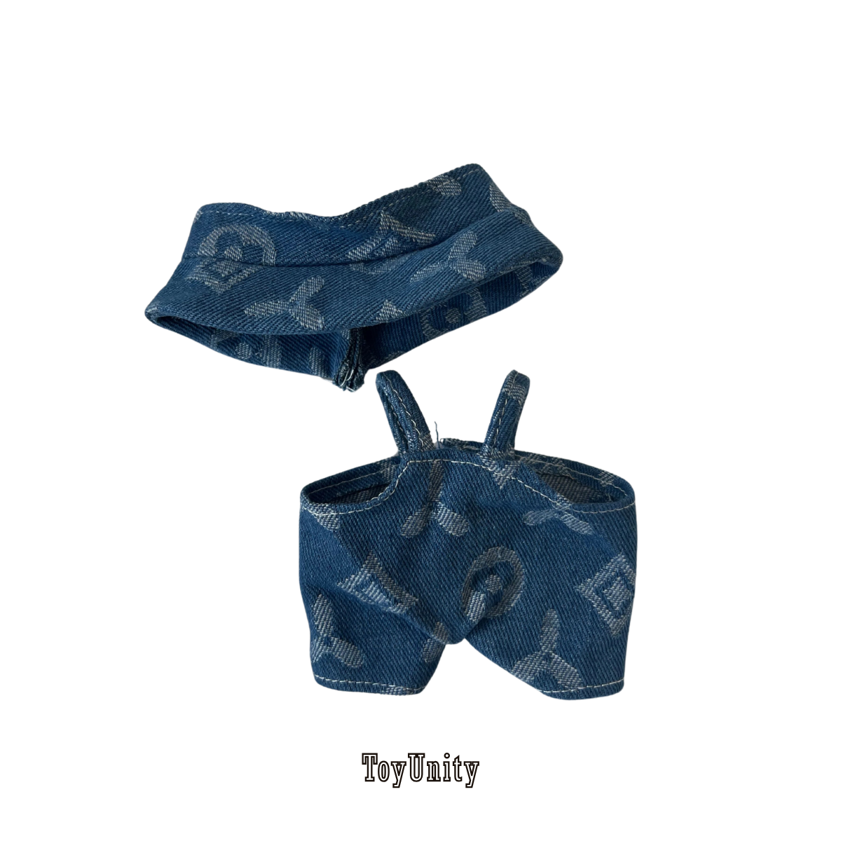 Labubu Luxury Inspired Blue Monogram Denim Set - Overalls & Bucket Hat